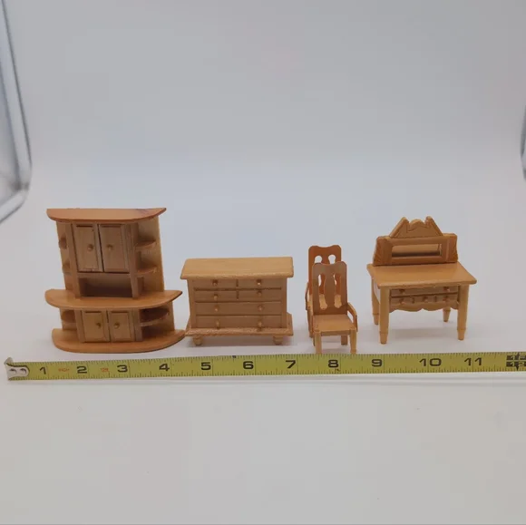 Miniature Wooden Dollhouse Furniture Lot Cabinet, Dresser, Vanity Chairs - Picture 4 of 4